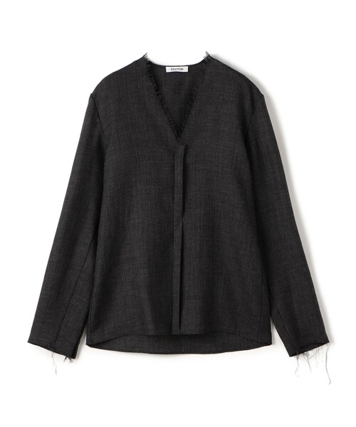 EDITION(エディション)の「ウールビエラ Vネックシャツ(シャツ/ブラウス・レディース・ブラウン/チャコールグレー・36/34)」の1枚目の写真