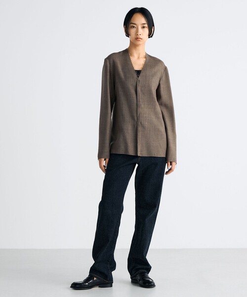 EDITION(エディション)の「ウールビエラ Vネックシャツ(シャツ/ブラウス・レディース・ブラウン/チャコールグレー・36/34)」の3枚目の写真