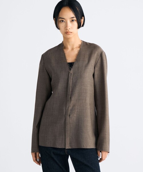 EDITION(エディション)の「ウールビエラ Vネックシャツ(シャツ/ブラウス・レディース・ブラウン/チャコールグレー・36/34)」の4枚目の写真