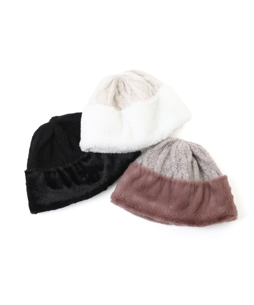 Manhattan Portage（マンハッタンポーテージ）の「Fur & Cable Knit Cap（ニットキャップ/ビーニー・メンズ・ピンク/ブラック/アイボリー・FREE）」の8枚目の写真