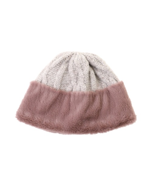 Manhattan Portage（マンハッタンポーテージ）の「Fur & Cable Knit Cap（ニットキャップ/ビーニー・メンズ・ピンク/ブラック/アイボリー・FREE）」の4枚目の写真