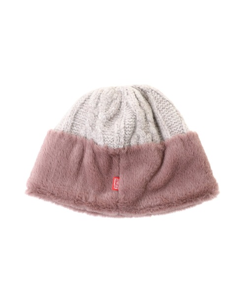 Manhattan Portage（マンハッタンポーテージ）の「Fur & Cable Knit Cap（ニットキャップ/ビーニー・メンズ・ピンク/ブラック/アイボリー・FREE）」の5枚目の写真