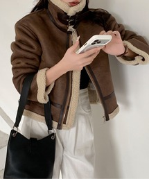 Maison Calme（メゾンカルム）の「ヴィンテージショートライク ボアフェイクムートンフライトライダースジャケット【高見えブルゾン】（ライダースジャケット）」