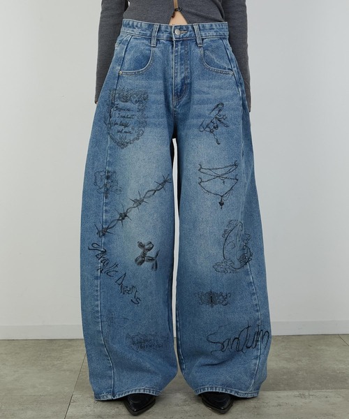 led.tokyo（レッドトウキョウ）の「【led.tokyo】PRINT DENIM/プリントデニム（デニムパンツ・レディース・ブルー/ブラック・1/2）」の2枚目の写真