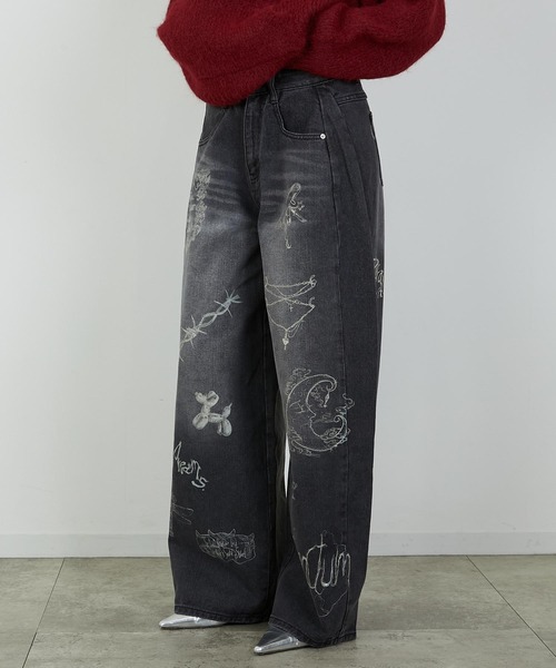 led.tokyo（レッドトウキョウ）の「【led.tokyo】PRINT DENIM/プリントデニム（デニムパンツ・レディース・ブルー/ブラック・1/2）」の19枚目の写真