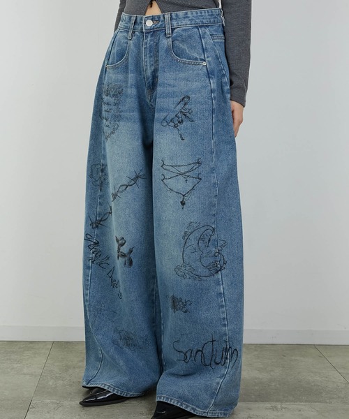 led.tokyo（レッドトウキョウ）の「【led.tokyo】PRINT DENIM/プリントデニム（デニムパンツ・レディース・ブルー/ブラック・1/2）」の15枚目の写真