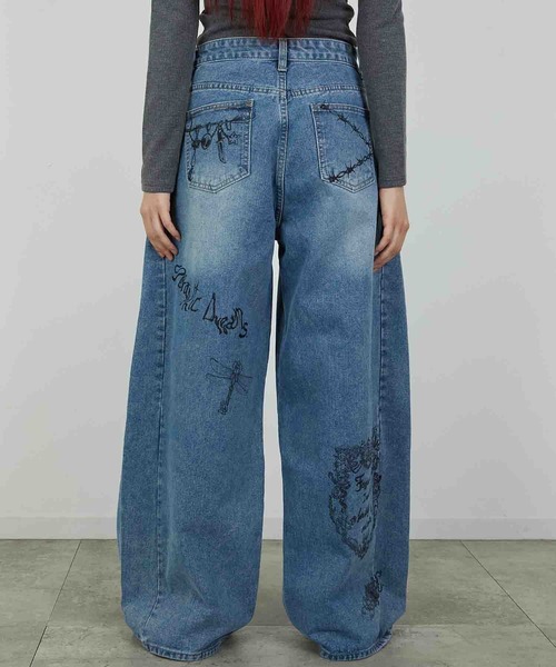 led.tokyo（レッドトウキョウ）の「【led.tokyo】PRINT DENIM/プリントデニム（デニムパンツ・レディース・ブルー/ブラック・1/2）」の4枚目の写真