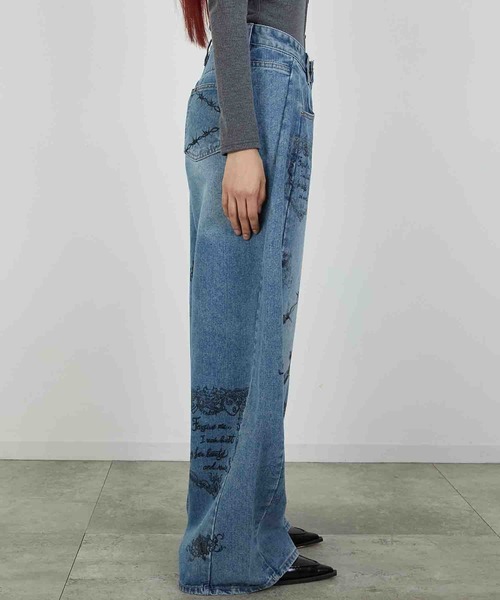 led.tokyo（レッドトウキョウ）の「【led.tokyo】PRINT DENIM/プリントデニム（デニムパンツ・レディース・ブルー/ブラック・1/2）」の5枚目の写真