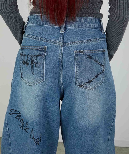 led.tokyo（レッドトウキョウ）の「【led.tokyo】PRINT DENIM/プリントデニム（デニムパンツ・レディース・ブルー/ブラック・1/2）」の3枚目の写真