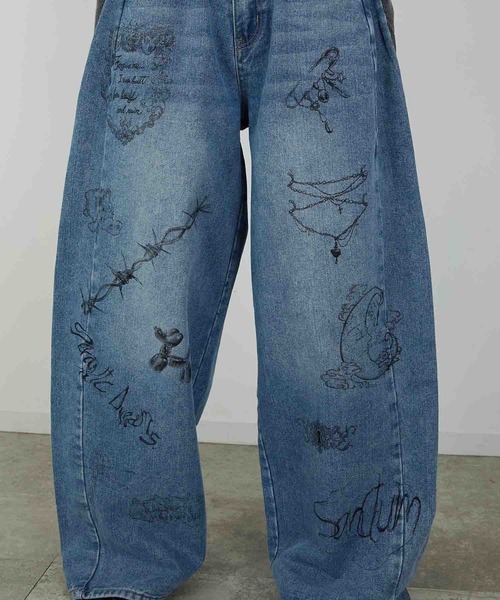 led.tokyo（レッドトウキョウ）の「【led.tokyo】PRINT DENIM/プリントデニム（デニムパンツ・レディース・ブルー/ブラック・1/2）」の7枚目の写真