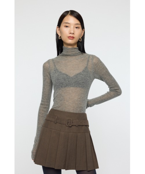 MOUSSY（マウジー）の「SHEER TURTLE NECK KNIT トップス（ニット/セーター・レディース・レッド/杢グレー/アイボリー/ブラック・FREE）」の4枚目の写真