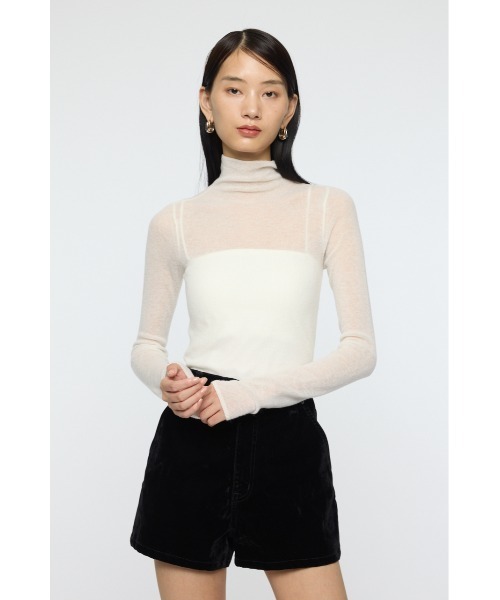 MOUSSY（マウジー）の「SHEER TURTLE NECK KNIT トップス（ニット/セーター・レディース・レッド/杢グレー/アイボリー/ブラック・FREE）」の2枚目の写真