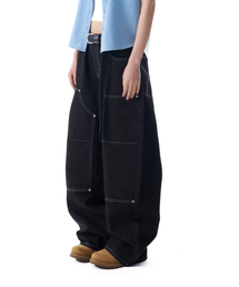 Double Knee Denim Pants (Black)