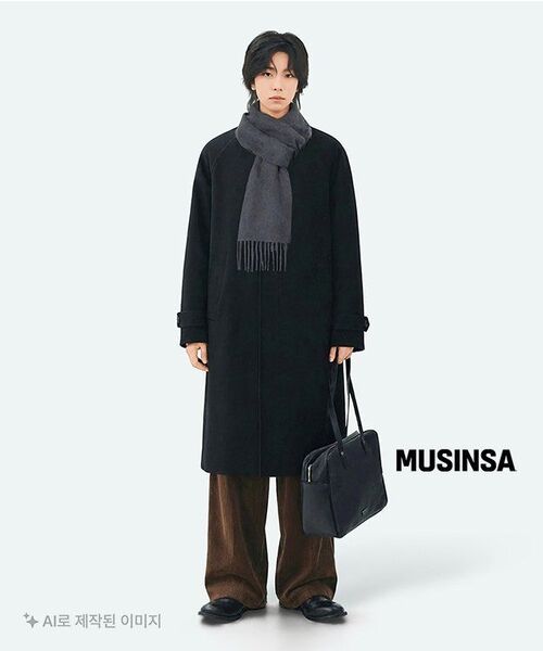 MUSINSA STANDARD（ムシンサスタンダード）の「カシミアブレンド特大バルマカンコート[ブラック]（チェスターコート・メンズ・その他・X-LARGE/XX-LARGE/MEDIUM/LARGE）」の14枚目の写真
