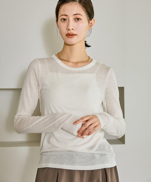 LAKOLE（ラコレ）の「起毛シアー長袖 / 608849（Tシャツ/カットソー・レディース・ブラウン/オフホワイト/ピンク/チャコール・FREE）」の5枚目の写真