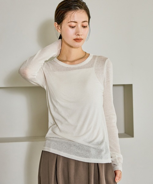 LAKOLE（ラコレ）の「起毛シアー長袖 / 608849（Tシャツ/カットソー・レディース・ブラウン/オフホワイト/ピンク/チャコール・FREE）」の6枚目の写真