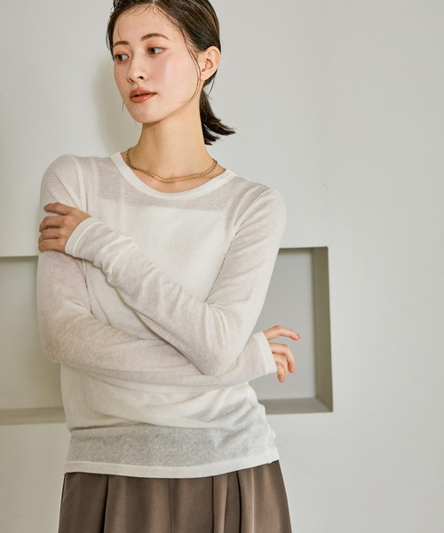 LAKOLE（ラコレ）の「起毛シアー長袖 / 608849（Tシャツ/カットソー・レディース・ブラウン/オフホワイト/ピンク/チャコール・FREE）」の7枚目の写真