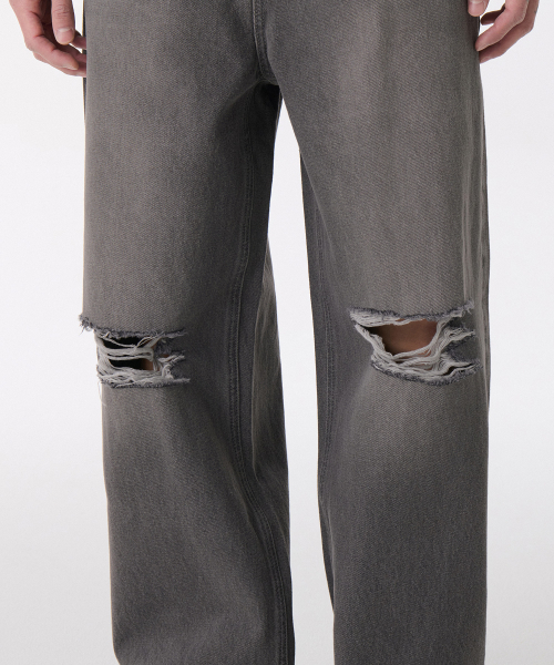 MUSINSA STANDARD（ムシンサスタンダード）の「ディストロイドニワイドデニムパンツ[グレー]（デニムパンツ・メンズ・その他・32/30/31/33/26/27/28/29/40/38/42/36/34）」の5枚目の写真