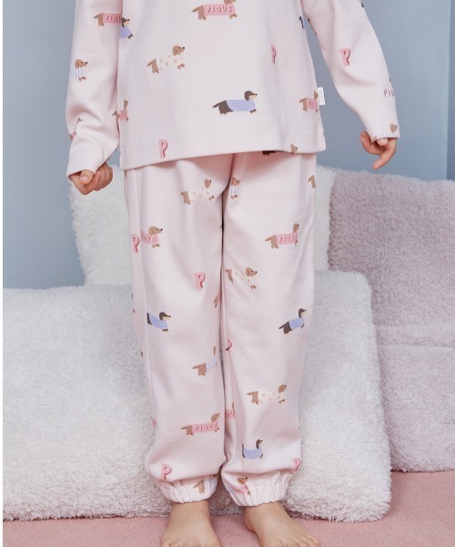 ジェラートピケ ダックスフンド カットソー ロングパンツセット セール】【KIDS】ダックスフンド柄ロングパンツ（ルームウェア