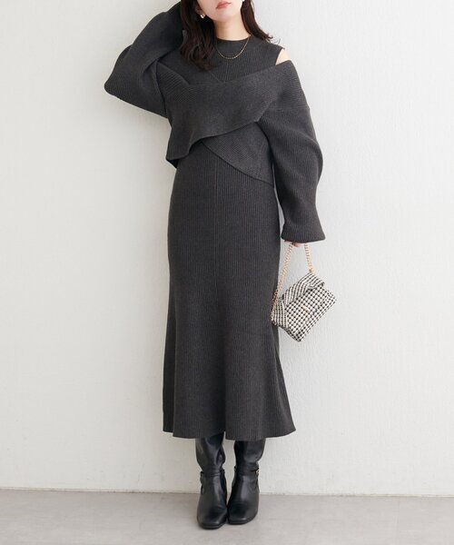 セール】前後2WAYクロスリボンニット×ワンピースSET（ワンピース