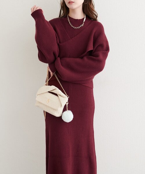 natural couture(ナチュラルクチュール)の「前後2WAYクロスリボンニット×ワンピースSET(ワンピース・レディース・ベージュ/ボルドー/チャコールグレー/アイボリー・MEDIUM/LARGE)」の12枚目の写真