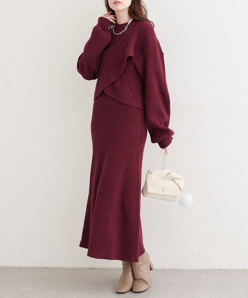 natural couture(ナチュラルクチュール)の「前後2WAYクロスリボンニット×ワンピースSET(ワンピース・レディース・ベージュ/ボルドー/チャコールグレー/アイボリー・MEDIUM/LARGE)」の16枚目の写真