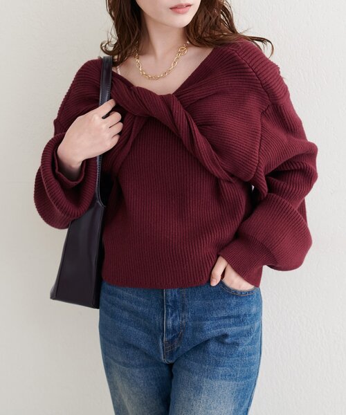 natural couture(ナチュラルクチュール)の「前後2WAYクロスリボンニット×ワンピースSET(ワンピース・レディース・ベージュ/ボルドー/チャコールグレー/アイボリー・MEDIUM/LARGE)」の18枚目の写真