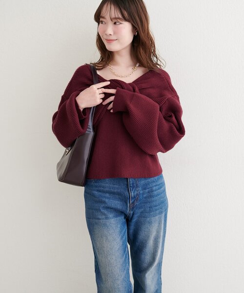 natural couture(ナチュラルクチュール)の「前後2WAYクロスリボンニット×ワンピースSET(ワンピース・レディース・ベージュ/ボルドー/チャコールグレー/アイボリー・MEDIUM/LARGE)」の19枚目の写真