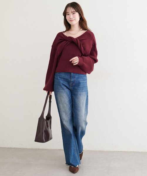 natural couture(ナチュラルクチュール)の「前後2WAYクロスリボンニット×ワンピースSET(ワンピース・レディース・ベージュ/ボルドー/チャコールグレー/アイボリー・MEDIUM/LARGE)」の20枚目の写真