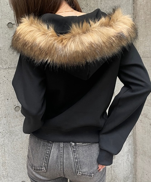 セール】フードファー付ユニオンジャックスタッズジップパーカー