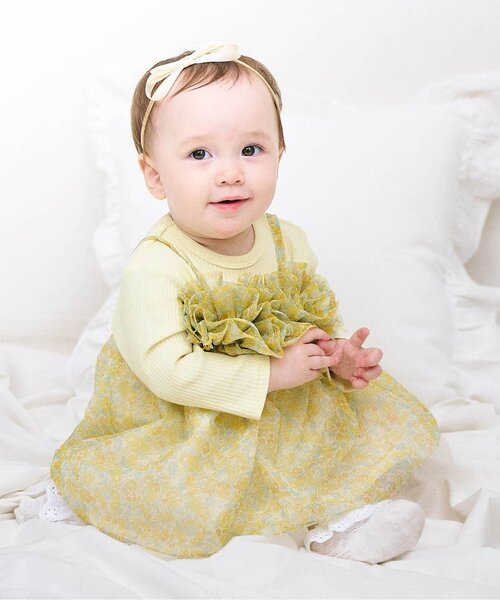 apres les cours（アプレレクール）の「花柄ボリュームチュールカバーオール（ロンパース・キッズ・イエロー/ピンク・70/80）」の2枚目の写真