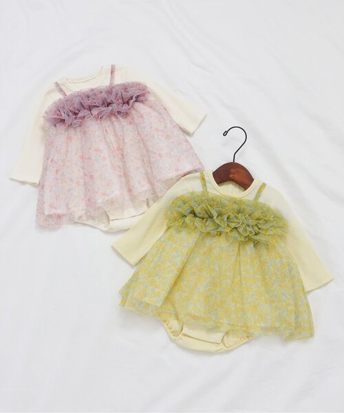 apres les cours（アプレレクール）の「花柄ボリュームチュールカバーオール（ロンパース・キッズ・イエロー/ピンク・70/80）」の5枚目の写真