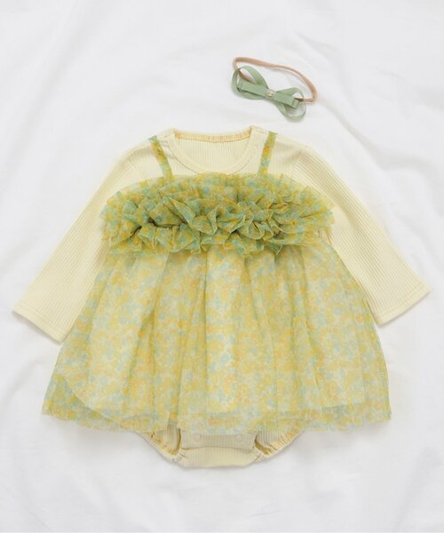 apres les cours（アプレレクール）の「花柄ボリュームチュールカバーオール（ロンパース・キッズ・イエロー/ピンク・70/80）」の7枚目の写真