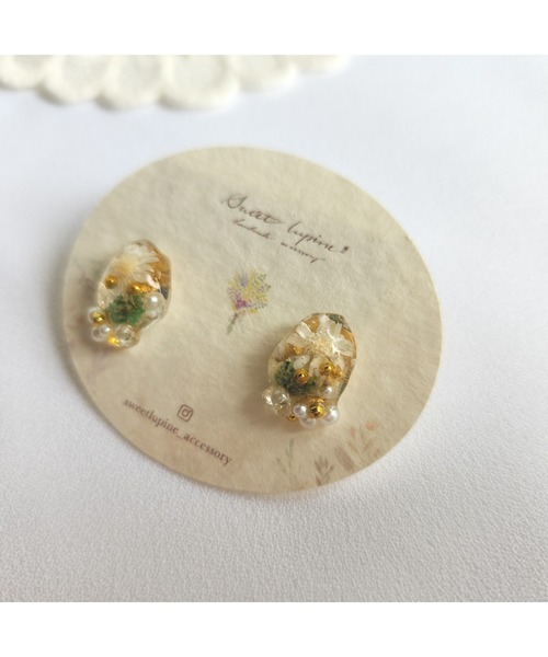 tone(トーン)の「【Sweetlupine】【Sweetlupine】小さな宝石【グリーン】小ぶり フラワー カスミ草 レジン ♡ ニッケルイヤリング(MA)(イヤリング・レディース・グリーン・FREE)」の5枚目の写真