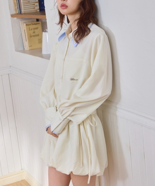 Lallana(ララーナ)の「Layered Collar Balloon Shirt Dress / レイヤードカラーバルーンシャツワンピース(シャツワンピース・レディース・アイボリー/ブルー・FREE/SMALL)」の17枚目の写真