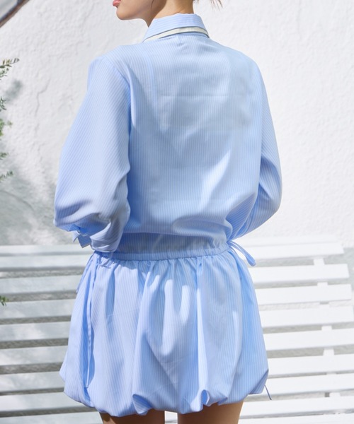Lallana(ララーナ)の「Layered Collar Balloon Shirt Dress / レイヤードカラーバルーンシャツワンピース(シャツワンピース・レディース・アイボリー/ブルー・FREE/SMALL)」の8枚目の写真