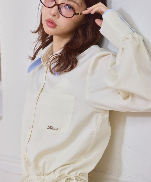 Lallana(ララーナ)の「Layered Collar Balloon Shirt Dress / レイヤードカラーバルーンシャツワンピース(シャツワンピース・レディース・アイボリー/ブルー・FREE/SMALL)」の20枚目の写真