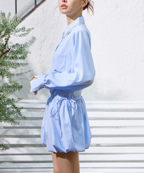 Lallana(ララーナ)の「Layered Collar Balloon Shirt Dress / レイヤードカラーバルーンシャツワンピース(シャツワンピース・レディース・アイボリー/ブルー・FREE/SMALL)」の6枚目の写真
