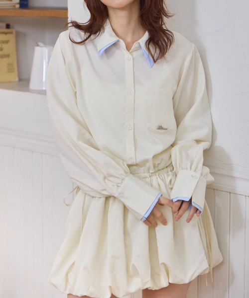 Lallana(ララーナ)の「Layered Collar Balloon Shirt Dress / レイヤードカラーバルーンシャツワンピース(シャツワンピース・レディース・アイボリー/ブルー・FREE/SMALL)」の21枚目の写真