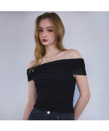 Sha Layered Off Shoulder T-shirt [Black]