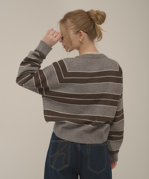 hazyl（ヘイジル）の「henryneck border knit / ヘンリーネックボーダーニット（ニット/セーター・レディース・グレー/グレー系その他・フリー）」の5枚目の写真