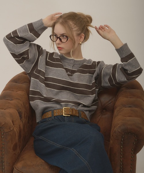 henryneck border knit / ヘンリーネックボーダーニット（ニット