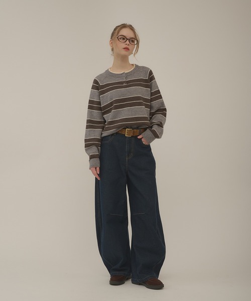 henryneck border knit / ヘンリーネックボーダーニット（ニット
