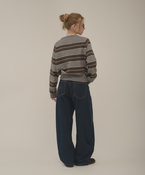 hazyl（ヘイジル）の「henryneck border knit / ヘンリーネックボーダーニット（ニット/セーター・レディース・グレー/グレー系その他・フリー）」の11枚目の写真