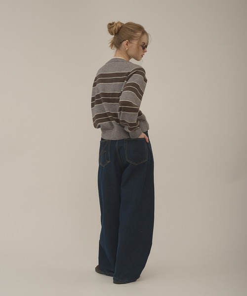 hazyl（ヘイジル）の「henryneck border knit / ヘンリーネックボーダーニット（ニット/セーター・レディース・グレー/グレー系その他・フリー）」の12枚目の写真