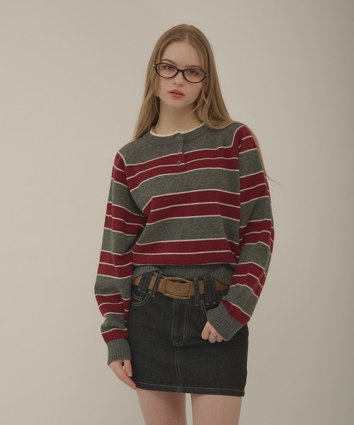 hazyl（ヘイジル）の「henryneck border knit / ヘンリーネックボーダーニット（ニット/セーター・レディース・グレー/グレー系その他・フリー）」の15枚目の写真