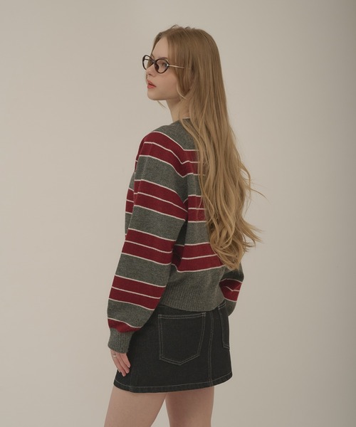 hazyl（ヘイジル）の「henryneck border knit / ヘンリーネックボーダーニット（ニット/セーター・レディース・グレー/グレー系その他・フリー）」の17枚目の写真