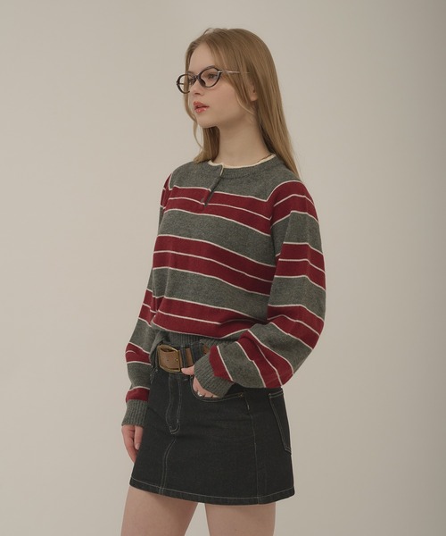 henryneck border knit / ヘンリーネックボーダーニット（ニット