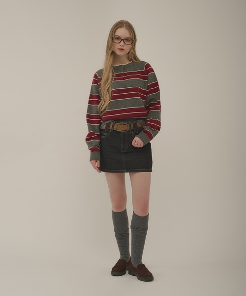 hazyl（ヘイジル）の「henryneck border knit / ヘンリーネックボーダーニット（ニット/セーター・レディース・グレー/グレー系その他・フリー）」の19枚目の写真
