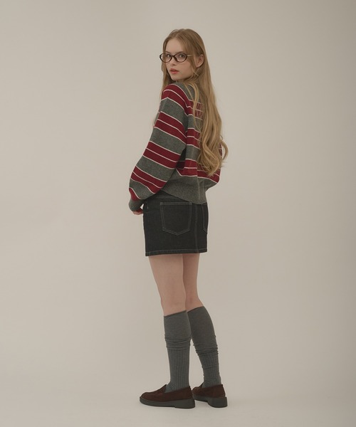 hazyl（ヘイジル）の「henryneck border knit / ヘンリーネックボーダーニット（ニット/セーター・レディース・グレー/グレー系その他・フリー）」の20枚目の写真